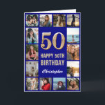 50. Happy Birthday Navy Blue & Gold Foto Collage Karte<br><div class="desc">50. Happy Birthday Navy Blue und Gold Foto Collage Geburtstagskarte. Für weitere Anpassungen klicken Sie bitte auf die Schaltfläche "Anpassen" und verwenden Sie unser Designwerkzeug,  um diese Vorlage zu ändern.</div>