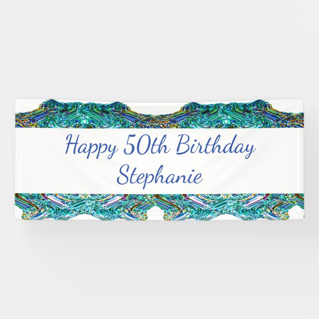 50. Happy Birthday Party Blue Abstrakt 2024 Banner (Horizontal)