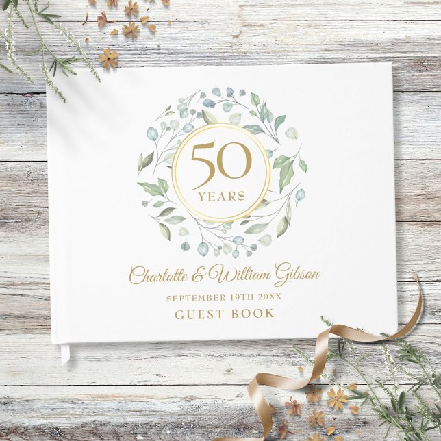 50. Hochzeit Goldenes Jubiläum Grünen Garten Gästebuch (50th Wedding Golden Anniversary Greenery Garland Guest Book)