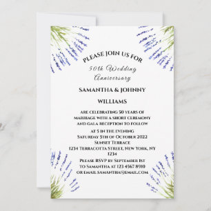 50. Hochzeit Jahrestag Lavender Floral Rustikal Einladung