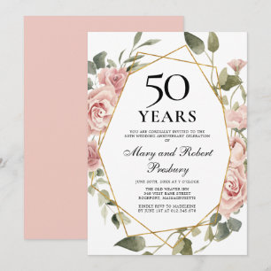 50. Hochzeit Jahrestag Rosa Rose Blüte Einladung