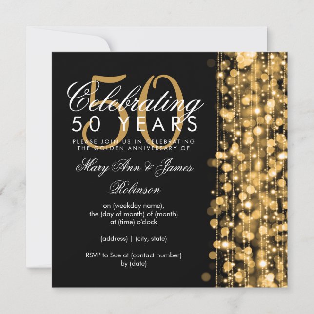 50. Hochzeit Jahrestag Sparkling Gold Einladung (Vorderseite)