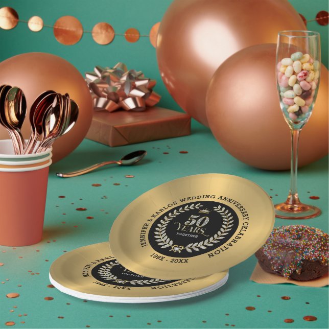 50. Hochzeit Jahrestag Sparkling Laurel Wreath Pappteller (Multi)
