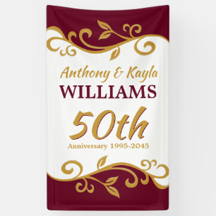 50. Hochzeit-Jubiläum Burgund Gold Blüh Banner