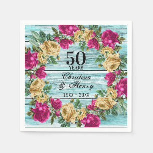 50. Hochzeit Jubiläum Chic Rustic Floral Serviette