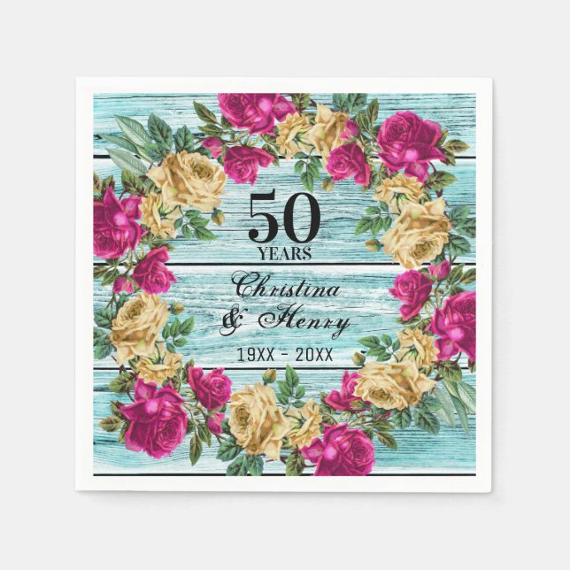 50. Hochzeit Jubiläum Chic Rustic Floral Serviette (Vorderseite)
