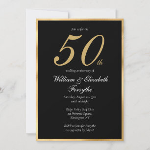 50. Hochzeit Jubiläum Elegant Gold Black Einladung