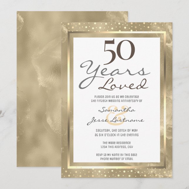 50. Hochzeit Jubiläum Elegant Gold Einladung (Vorne/Hinten)