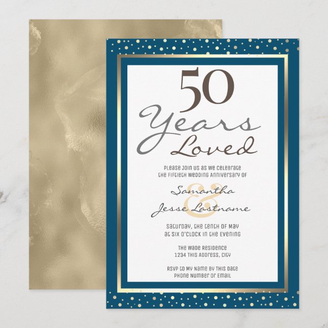 50. Hochzeit Jubiläum Elegant Gold Einladung (Vorne/Hinten)