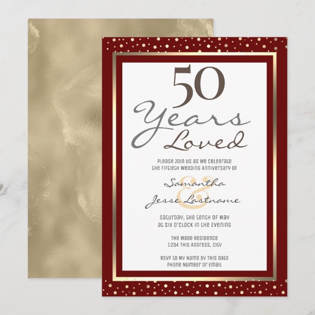 50. Hochzeit Jubiläum Elegant Gold Einladung (Vorne/Hinten)