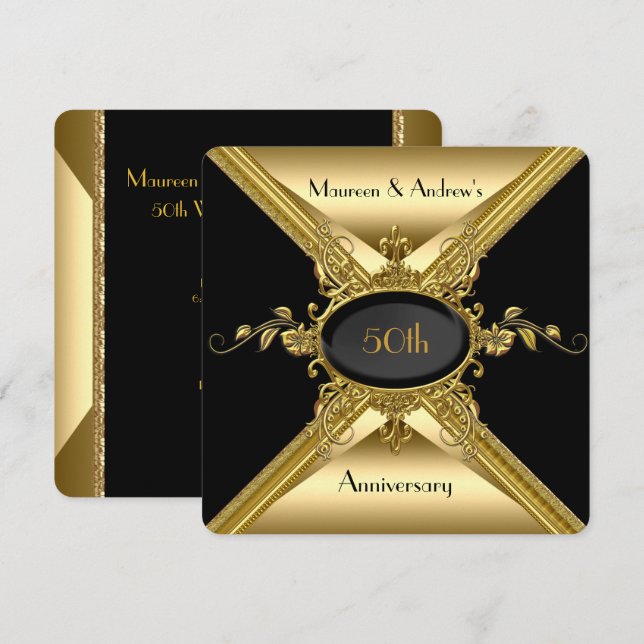 50. Hochzeit Jubiläum Elegant Gold Golden Einladung (Vorne/Hinten)