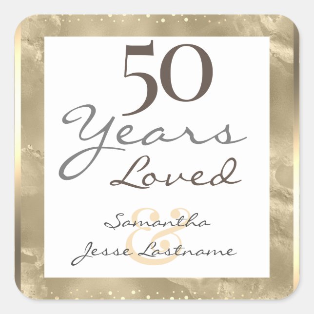 50. Hochzeit Jubiläum Elegant Gold Quadratischer Aufkleber (Vorderseite)