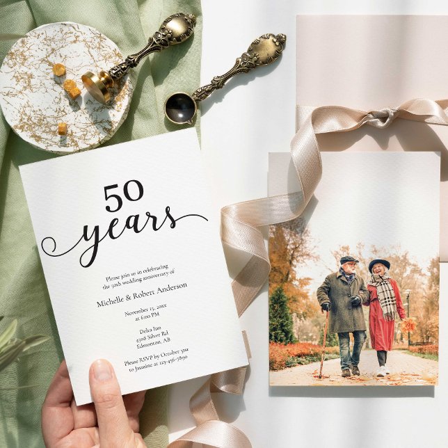 50. Hochzeit Jubiläum Elegantes Foto Minimalistisc Einladung (Von Creator hochgeladen)
