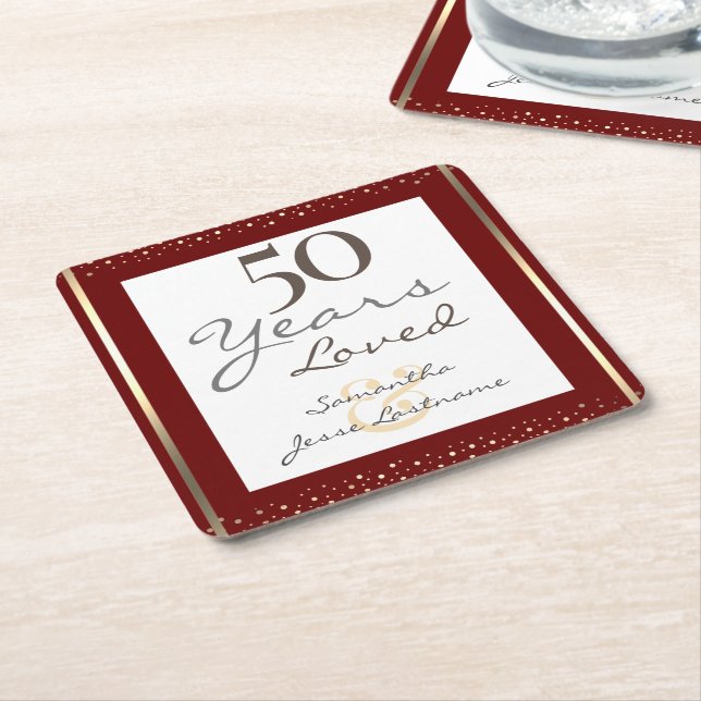 50. Hochzeit Jubiläum Elegantes Gold Square Pape Rechteckiger Pappuntersetzer (angewinkelt)