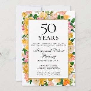 50. Hochzeit Jubiläum Gelbe Rosa Blüte Einladung