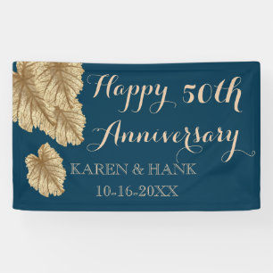50. Hochzeit-Jubiläum Gold Leaf Elegant Blau Banner