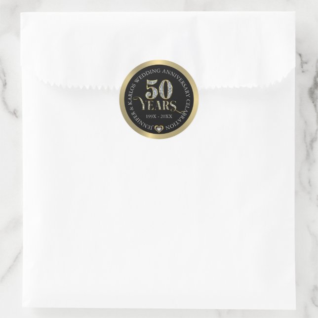 50. Hochzeit Jubiläum Gold und weiße Diamanten D Runder Aufkleber (Tasche)