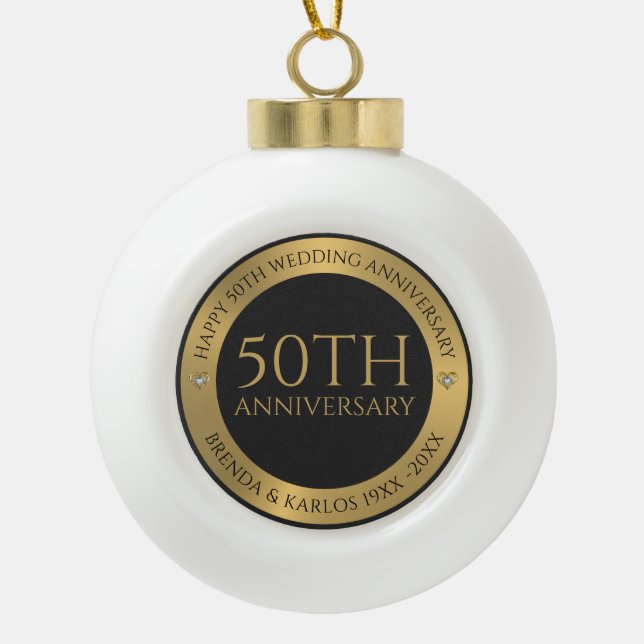 50. Hochzeit Jubiläum graue und metallische Silber Keramik Kugel-Ornament (Vorderseite)