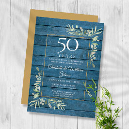 50. Hochzeit Jubiläum Grün Blaues Rustikales Holz Einladung