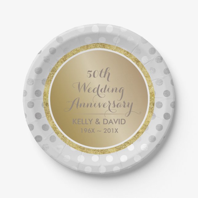 50. Hochzeit - Jubiläum Modernes Gold & Silber Pappteller (Vorderseite)