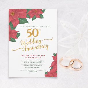 50. Hochzeit Jubiläum Wasserfarbe Rote Poinsettia Einladung