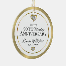 50. Hochzeit Jubiläum Weiß und Gold Keramik Ornament