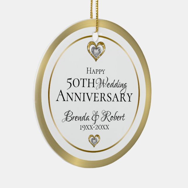 50. Hochzeit Jubiläum Weiß und Gold Keramik Ornament (Rechts)
