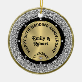 50. Hochzeit Jubiläum weiße Diamanten & Gold Keramik Ornament