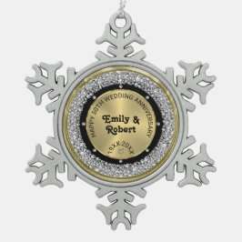 50. Hochzeit Jubiläum weiße Diamanten & Gold Schneeflocken Zinn-Ornament