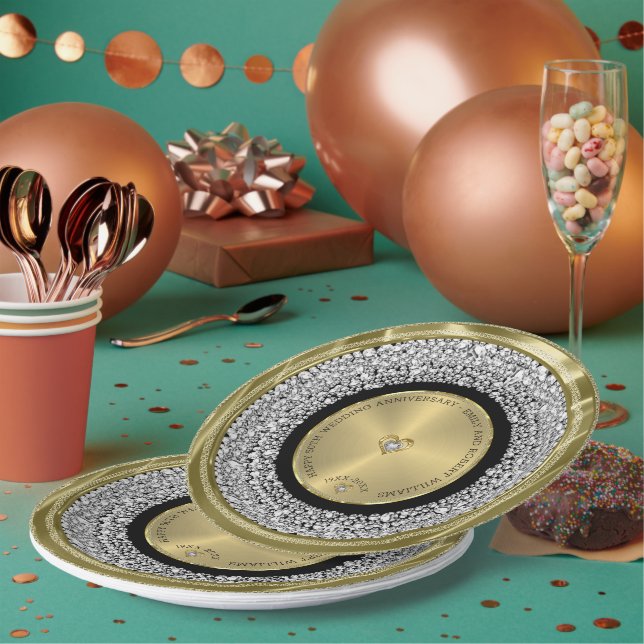 50. Hochzeit Jubiläum weißen Diamanten & Gold Rou Pappteller (Multi)