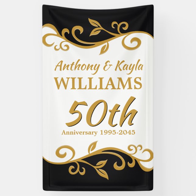 50. Hochzeit-Jubiläum White Gold Black Blüh Banner (Vertikal)