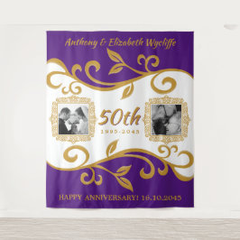50. Hochzeitsfeier Ihre Fotos Lila Gold Wandteppich