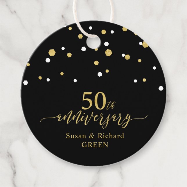 50. Hochzeitsfeier mit Gold und Schwarz Geschenkanhänger (Vorderseite)