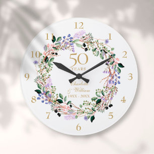 50. Hochzeitsjubiläum Blumige Lavendel-Girlande Große Wanduhr