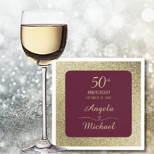 50. Hochzeitsjubiläum Burgunder Rot Gold Glitter Serviette