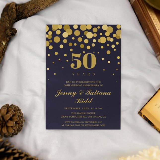 50. Hochzeitsjubiläum der Marine Blue & Gold Confe Einladung (Von Creator hochgeladen)