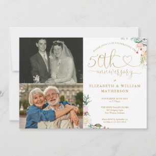50. Hochzeitsjubiläum Florales Monogramm 2 Fotos Einladung