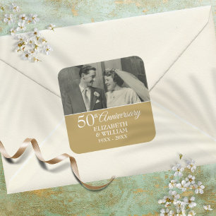 50. Hochzeitsjubiläum Foto Elegant Golden Quadratischer Aufkleber