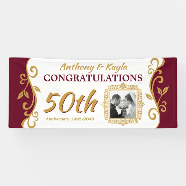 50. Hochzeitsjubiläum Foto Gold hinzufügen Banner (Horizontal)
