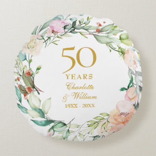 50. Hochzeitsjubiläum Foto Rosen Floral Rundes Kissen
