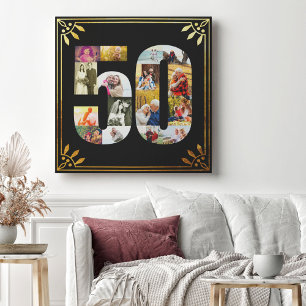 50. Hochzeitsjubiläum Foto Schwarz Gold Art Deco Leinwanddruck