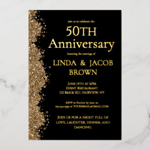 50. Hochzeitsjubiläum Gold-Faux-Glitter Folieneinladung