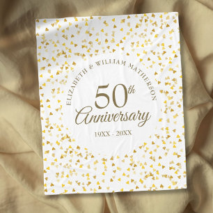 50. Hochzeitsjubiläum Gold Love Hearts Konfetti Fleecedecke