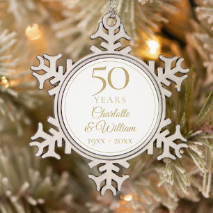 50. Hochzeitsjubiläum Gold Schrift Schneeflocken Zinn-Ornament