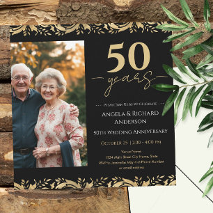 50. Hochzeitsjubiläum Gold Schwarz Foto Einladung