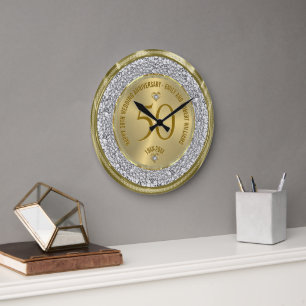 50. Hochzeitsjubiläum Gold Weiße Diamanten Große Wanduhr