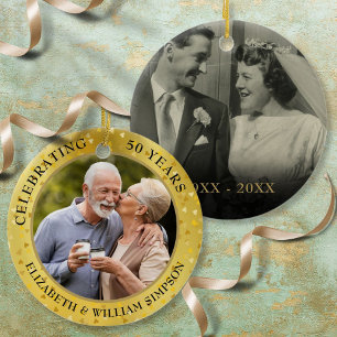 50. Hochzeitsjubiläum Goldene Herzen 2 Foto Keramik Ornament