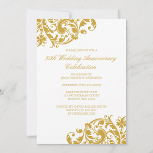 50. Hochzeitsjubiläum Goldene Swirl-Verzierung Einladung