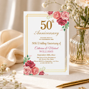 50. Hochzeitsjubiläum Goldrahmen Blumen Einladung
