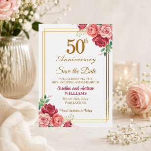 50. Hochzeitsjubiläum Goldrahmen Blumen  Save The Date